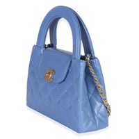 Blue Shiny Aged Calfskin Quilted Nano Kelly Shopper