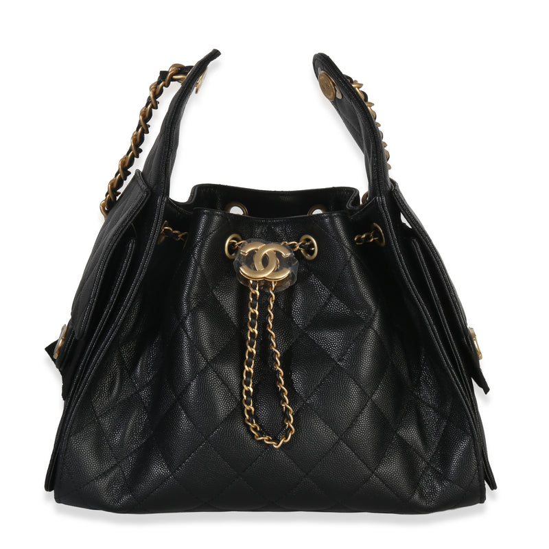 Black Quilted Caviar Small Chanel 25 Hobo Handbag