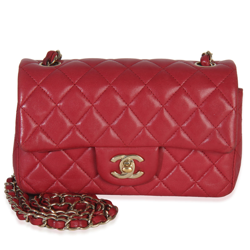 Dark Pink Quilted Lambskin Mini Rectangle Flap Bag