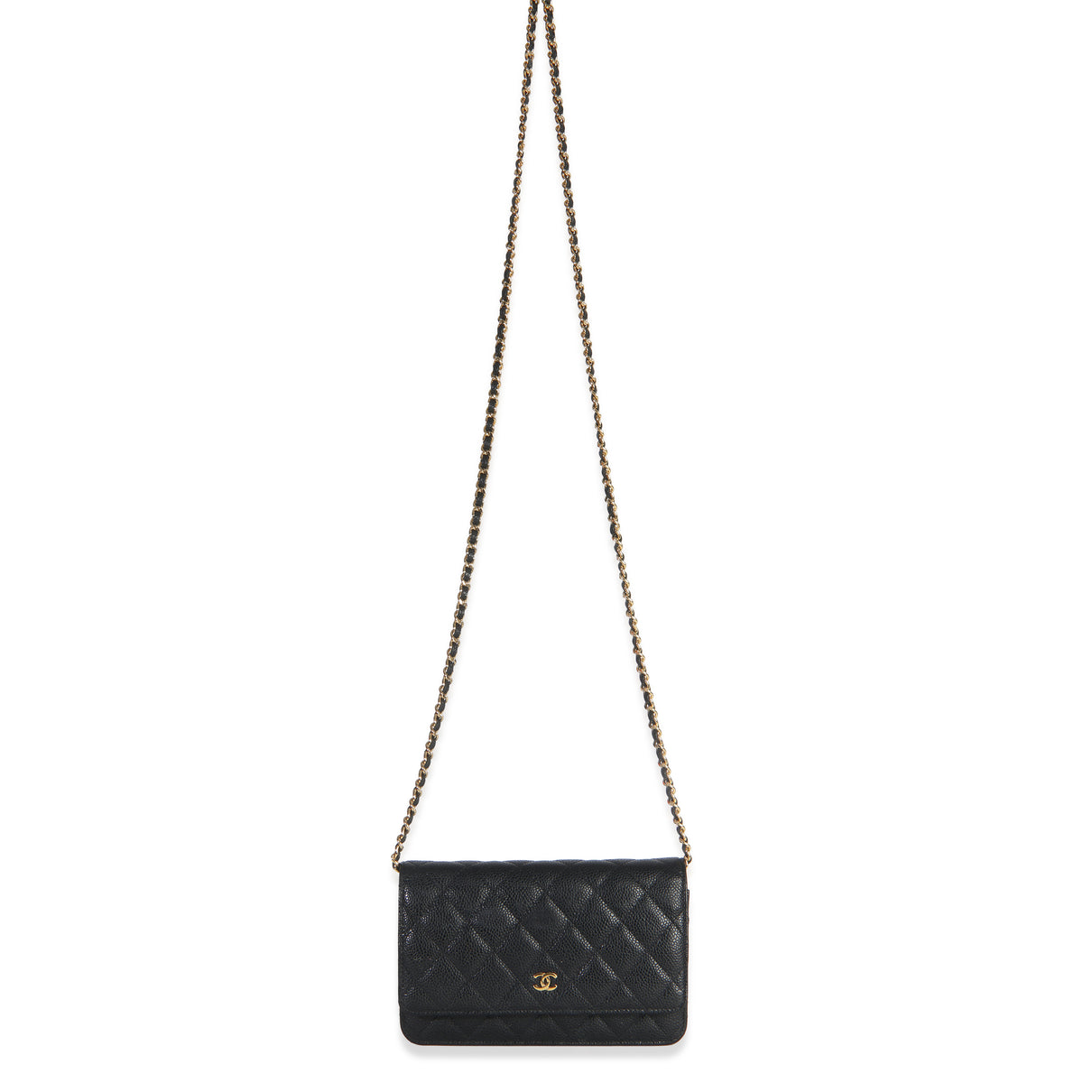 Black Quilted Caviar Classic Wallet on Chain
