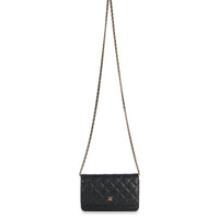 Black Quilted Caviar Classic Wallet on Chain