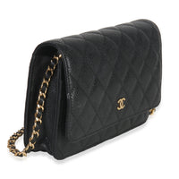 Black Quilted Caviar Classic Wallet on Chain