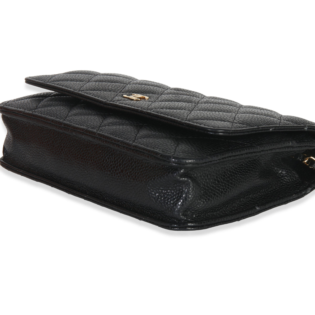 Black Quilted Caviar Classic Wallet on Chain