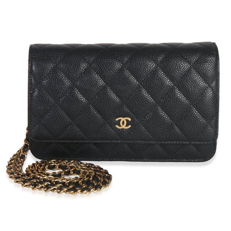 Black Quilted Caviar Classic Wallet on Chain