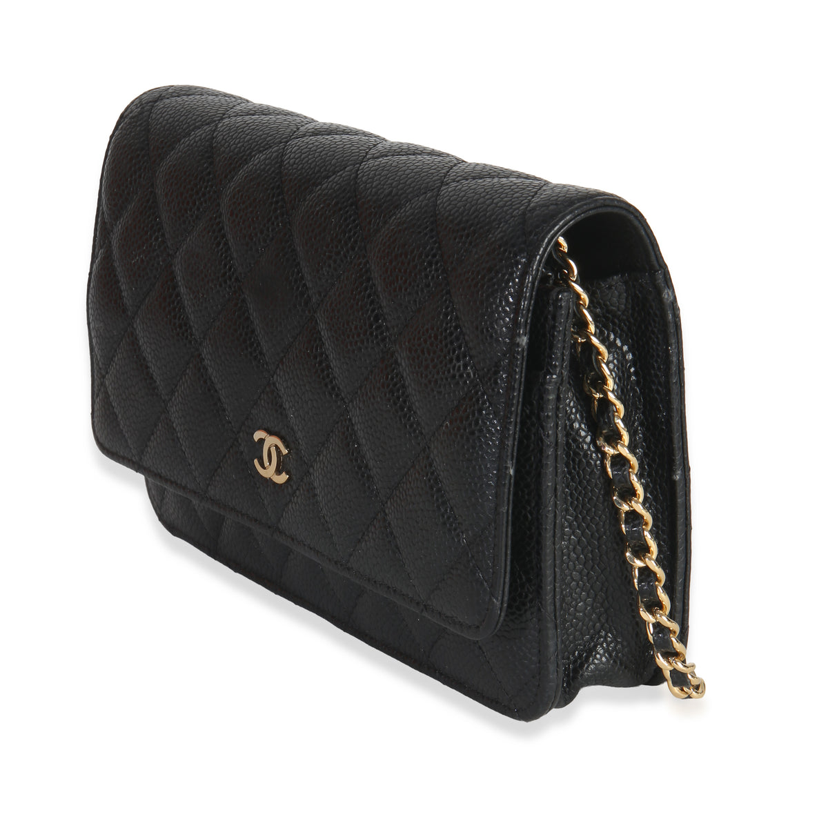 Black Quilted Caviar Classic Wallet on Chain
