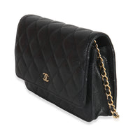 Black Quilted Caviar Classic Wallet on Chain