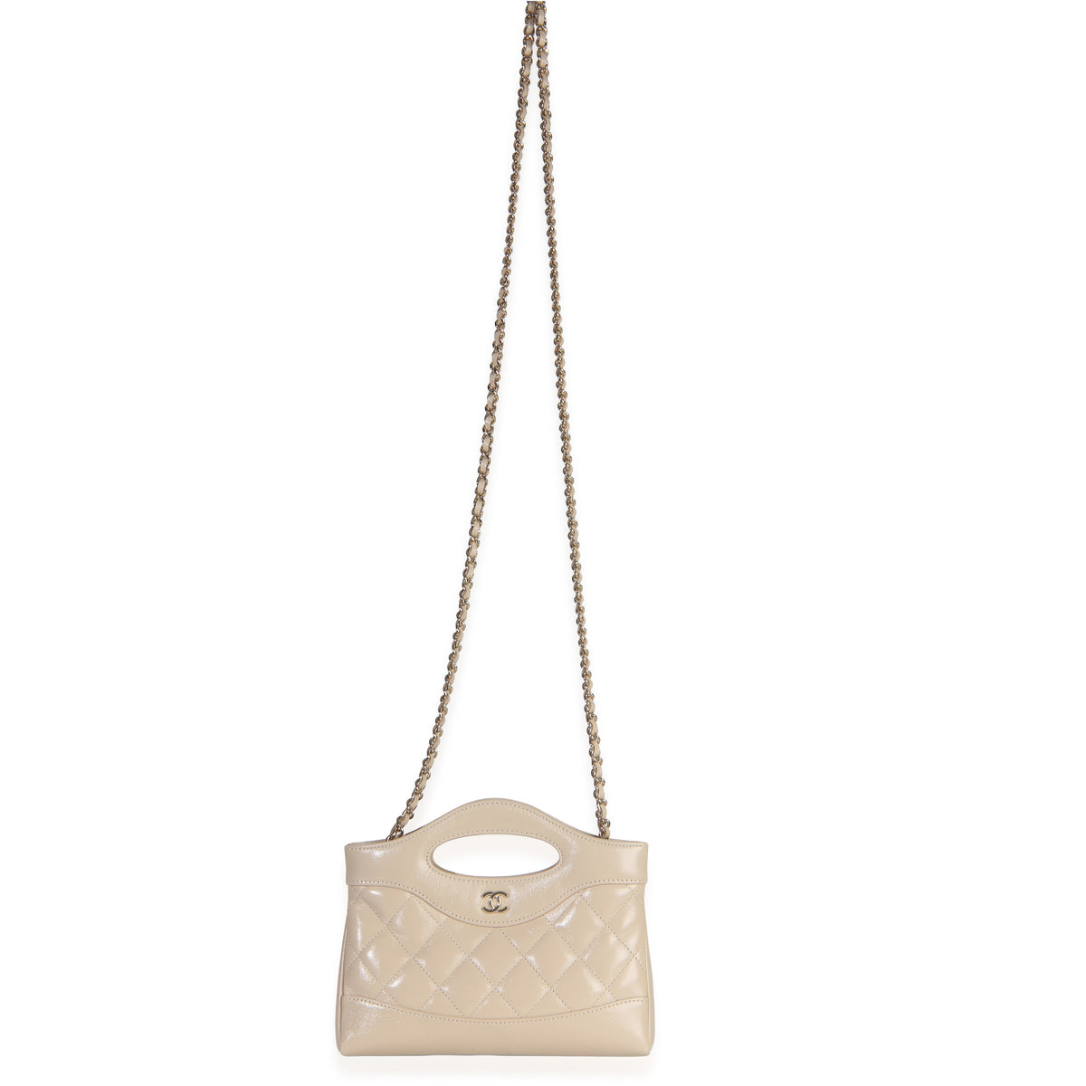 Beige Shiny Aged Calfskin Quilted Nano Kelly Shopper