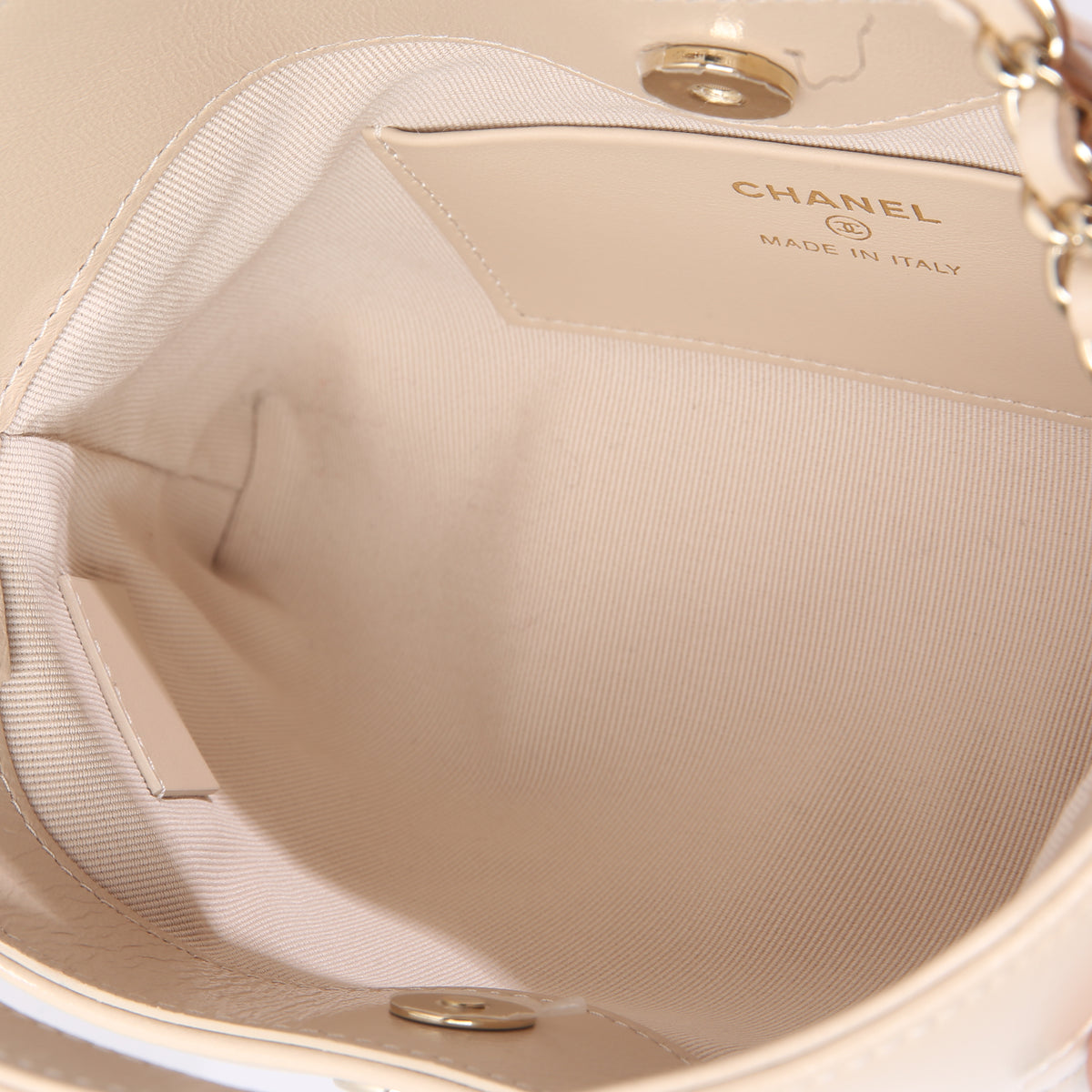 Beige Shiny Aged Calfskin Quilted Nano Kelly Shopper