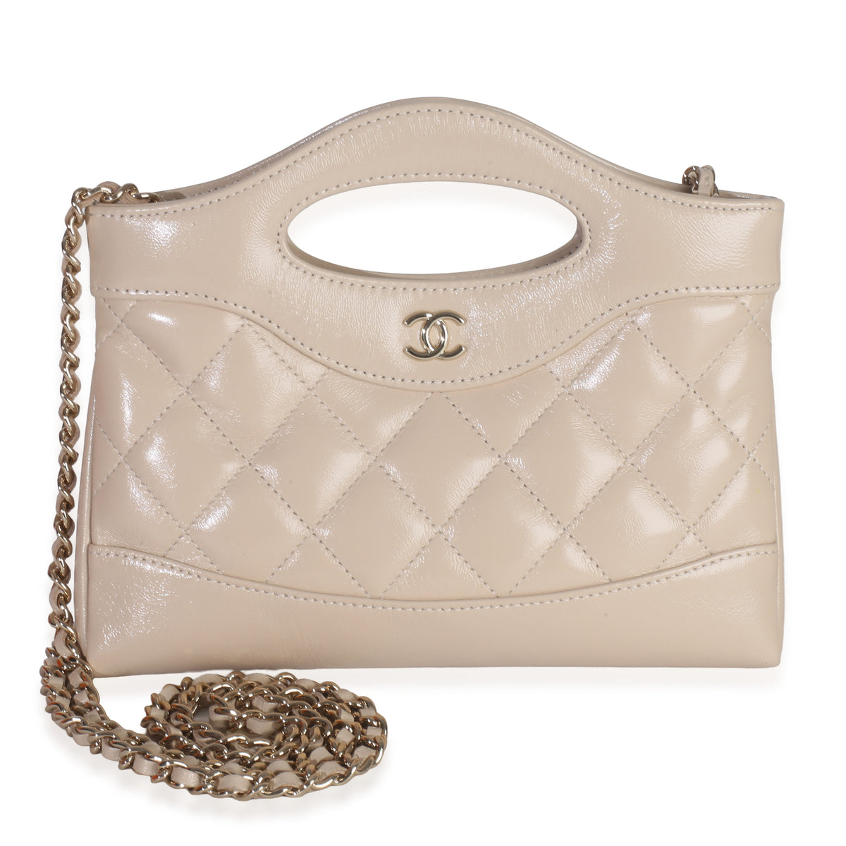 Beige Shiny Aged Calfskin Quilted Nano Kelly Shopper