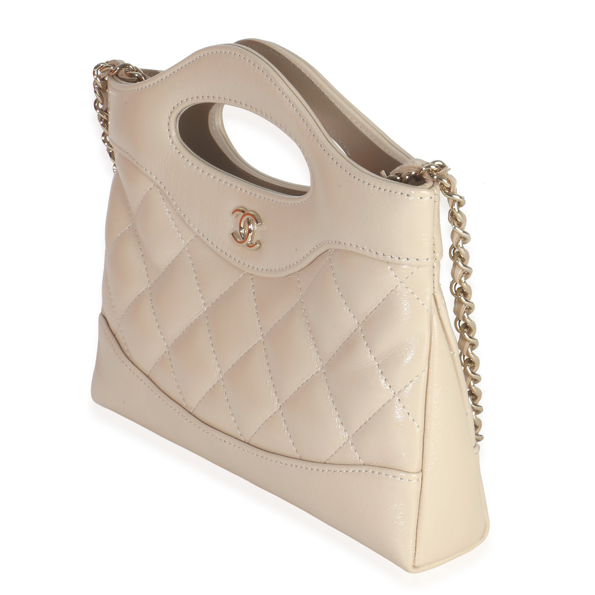 Beige Shiny Aged Calfskin Quilted Nano Kelly Shopper