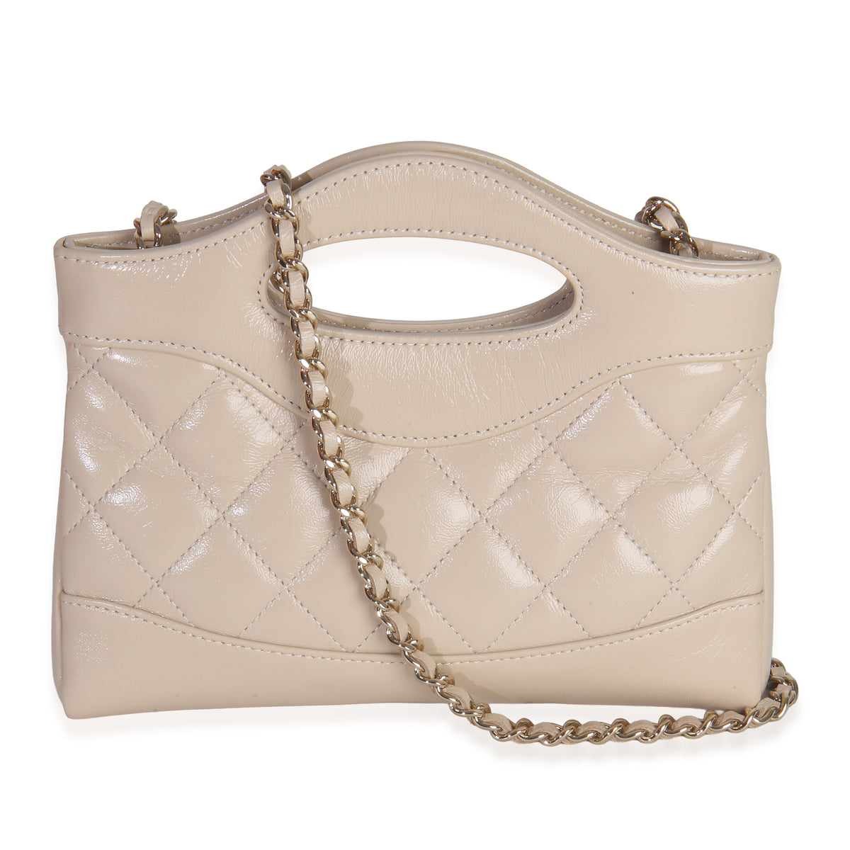Beige Shiny Aged Calfskin Quilted Nano Kelly Shopper