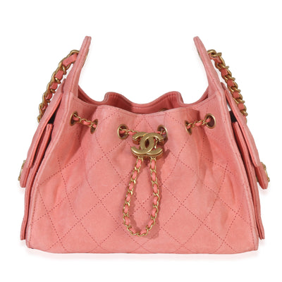 Pink Quilted Suede Mini Chanel 25 Hobo