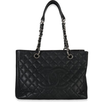 Black Quilted Caviar Grand Shopper Tote