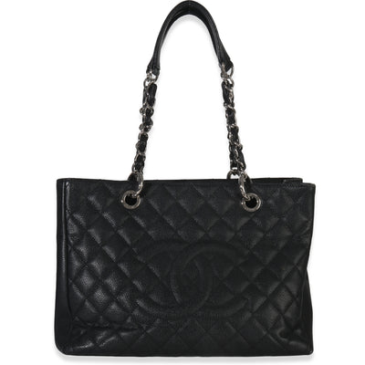 Black Quilted Caviar Grand Shopper Tote