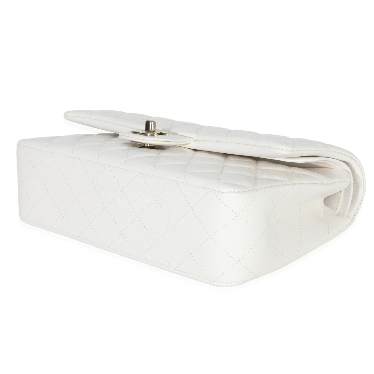 White Quilted Caviar Medium Double Flap Handbag