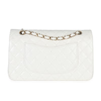 White Quilted Caviar Medium Double Flap Handbag