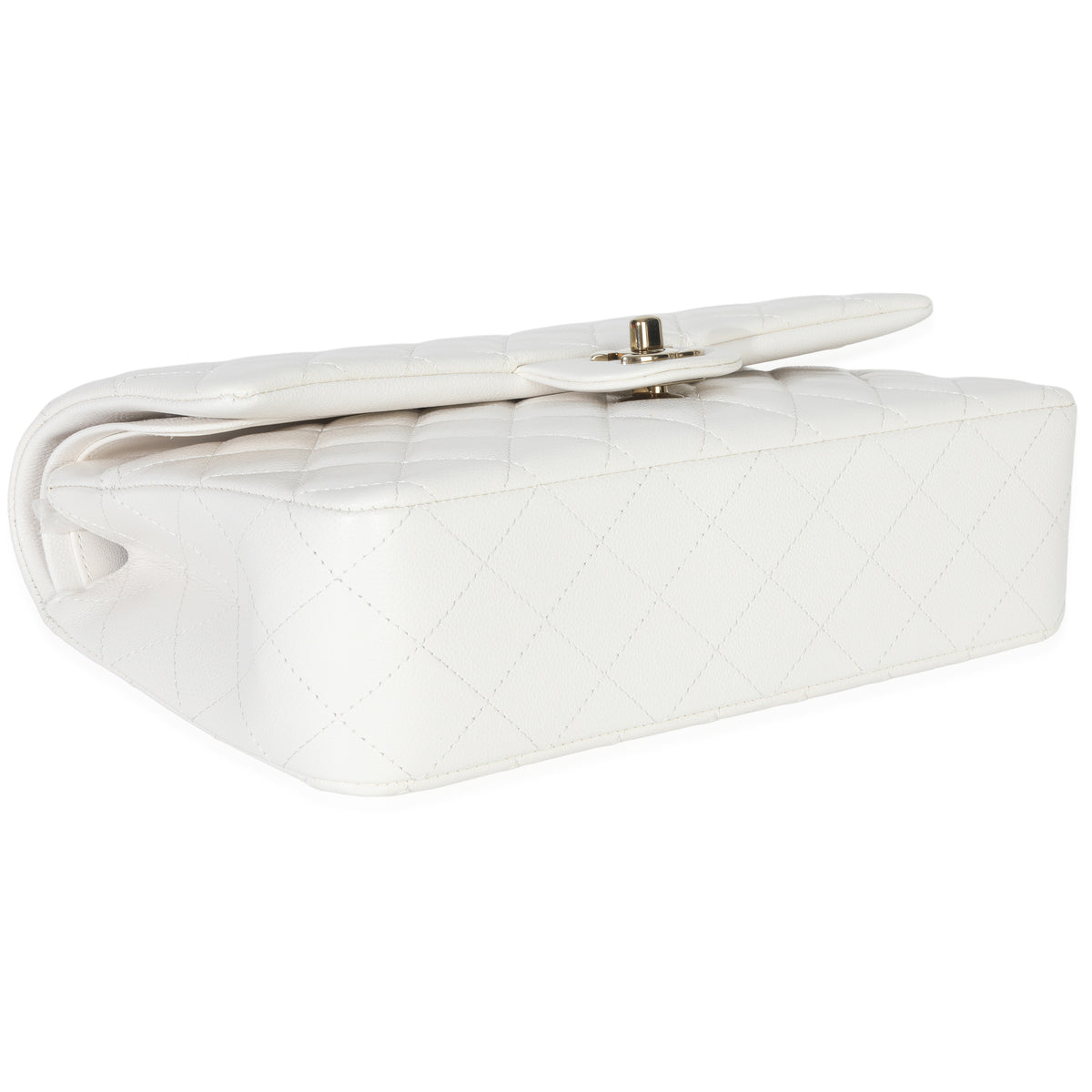 White Quilted Caviar Medium Double Flap Handbag