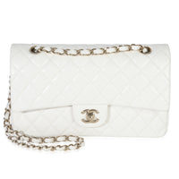 White Quilted Caviar Medium Double Flap Handbag