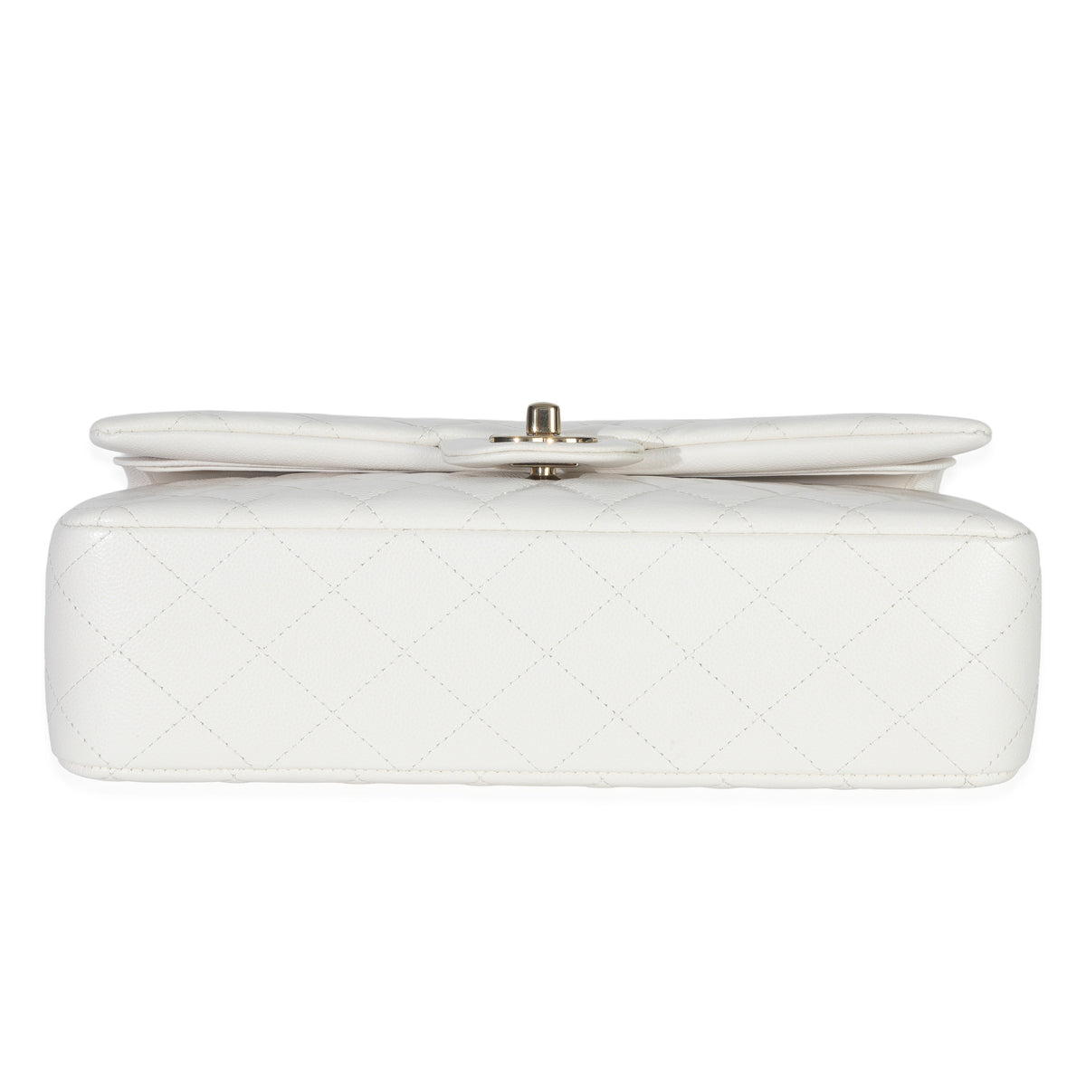 White Quilted Caviar Medium Double Flap Handbag