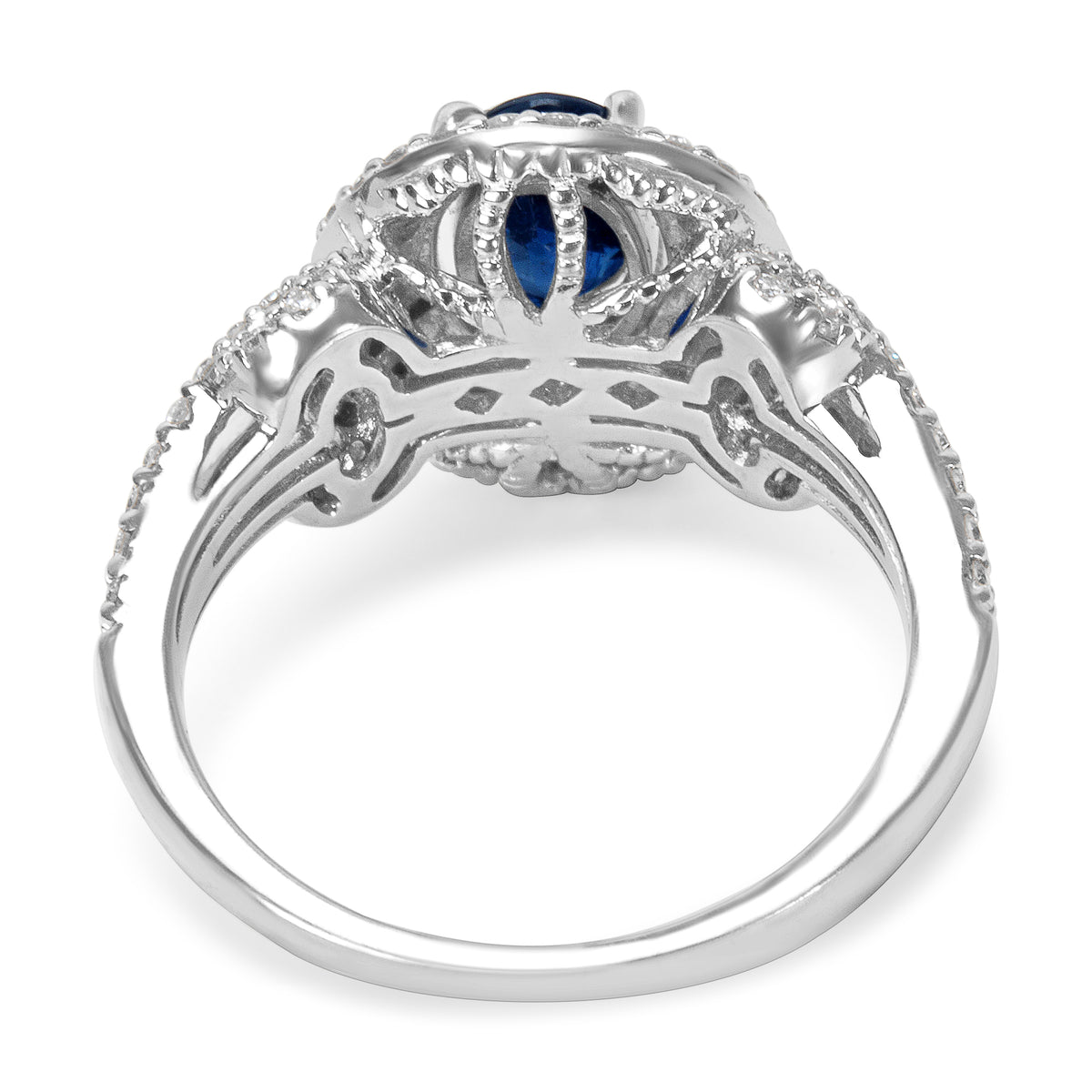 BRAND NEW Diamond & Sapphire Double Halo Fashion Ring in 14k WG (0.65 CTW)