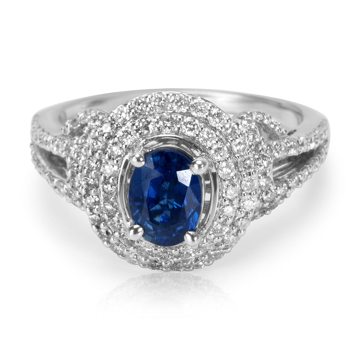 BRAND NEW Diamond & Sapphire Double Halo Fashion Ring in 14k WG (0.65 CTW)
