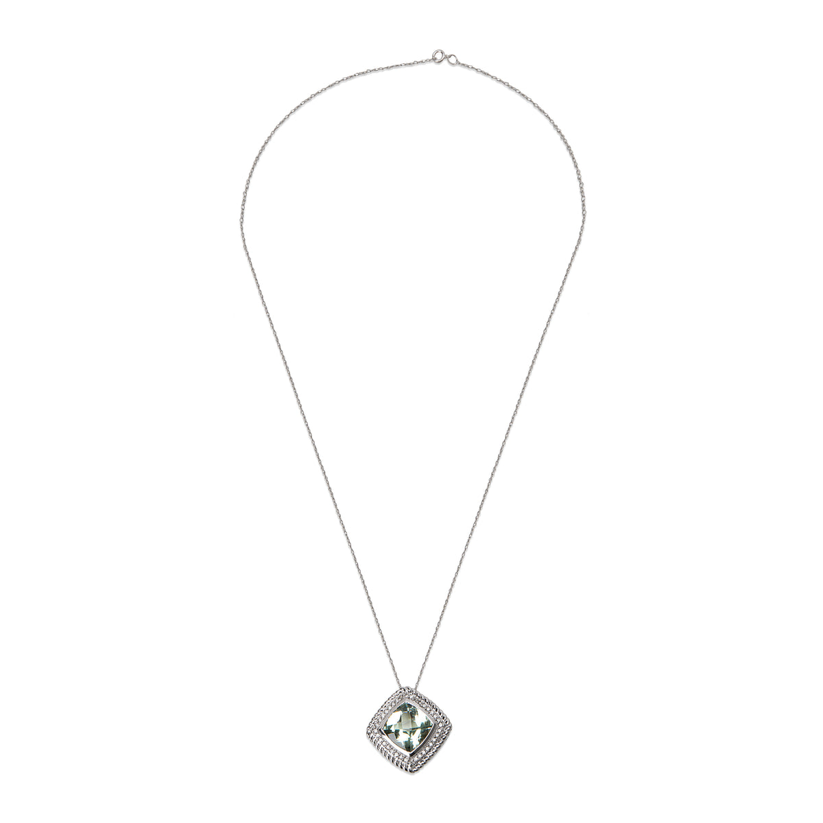 Diamond & Green Amethyst Gemstone Pendant in 14KT White Gold 4.68ctw
