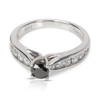 Channel Set Black Diamond Engagement Ring in 14K White Gold (0.90