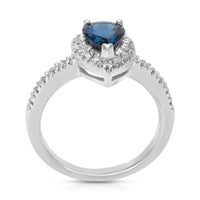 Diamond Halo Sapphire Gemstone ring in 14KT White Gold 1.31 ctw