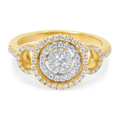 BRAND NEW Double Halo Cluster  Diamond Ring in 18K Two Tone Gold (0.54 CTW)