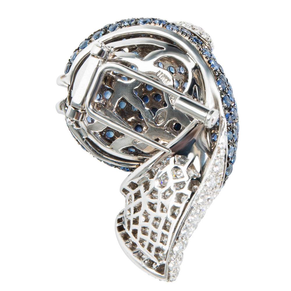 BRAND NEW Zydo Diamond and Sapphire Fish Brooch in 18K White Gold (1.51 CTW)