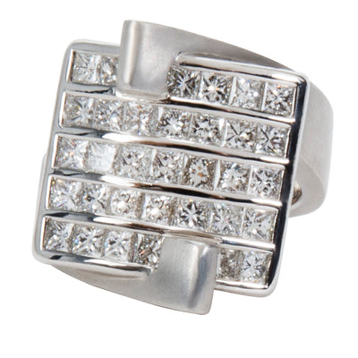 Luca Carati 5 Row Princess Cut Diamond Ring in 18K White Gold (2.62 CTW)