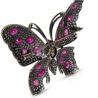 Estate Diamond & Ruby Butterfly Brooch in 18k Black Rhodiumed Gold  (6.25 Ctw)