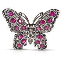 Estate Diamond & Ruby Butterfly Brooch in 18k Black Rhodiumed Gold  (6.25 Ctw)