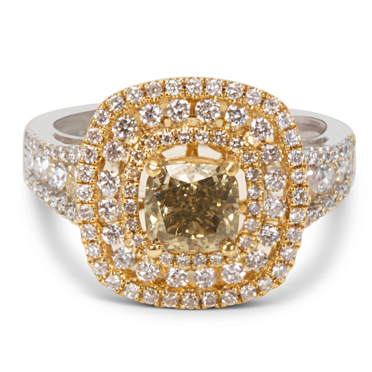 BRAND NEW Double Halo Diamond Ring in 18K Two Tone Gold (2.05 CTW)