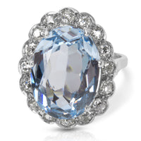Aquamarine and Old Cut Diamond Ring in 14K White Gold (1.50 CTW)