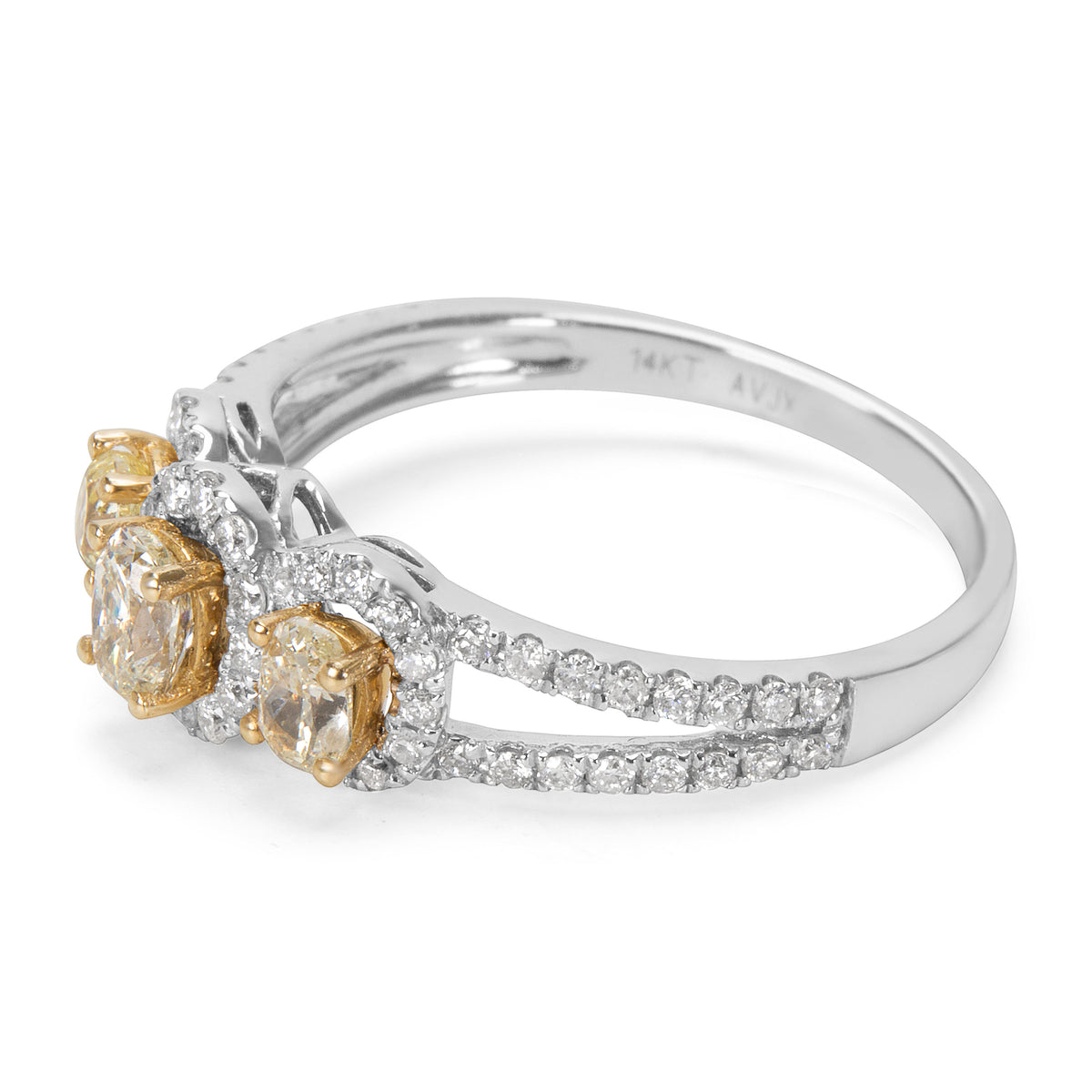 BRAND NEW Yellow Diamond 3 Stone Ring in 14K White Gold (1.00 CTW)