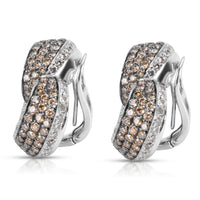 Brown & White Diamond Heart Earrings in 18KT White Gold 7.00 ctw