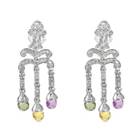 Diamond & Multi Color Sapphire Drop Earrings in 18K White Gold (1.33 CTW)