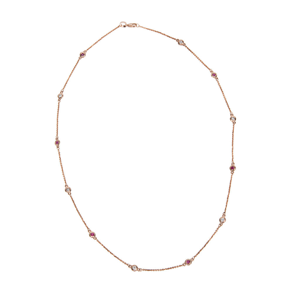 BRAND NEW Diamond & Ruby By-the-Yard Necklace in 14K Rose Gold (0.28 CTW)