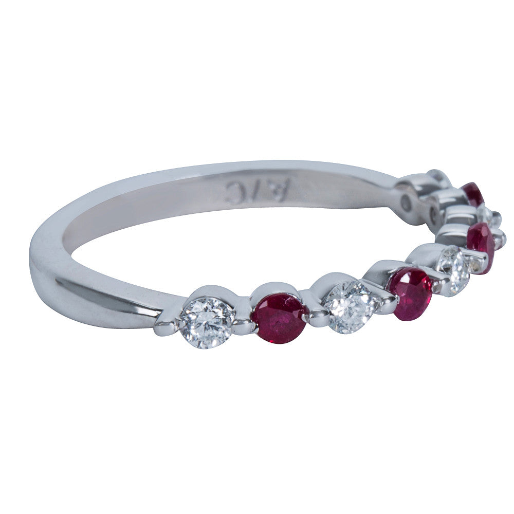 BRAND NEW Diamond & Ruby Wedding Ring in 14KT White Gold (1/2 CTW)