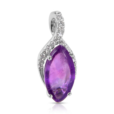 BRAND NEW Amethyst Marquise Pendant in 14k White Gold with Diamonds (0.15 CTW)