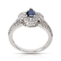 BRAND NEW Diamond Halo Pear Shape Sapphire Ring 14k White Gold (0.50 CTW)