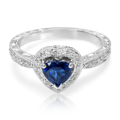 BRAND NEW Fashion Ring in 18K White Gold with Sapphire Center and Diamonds