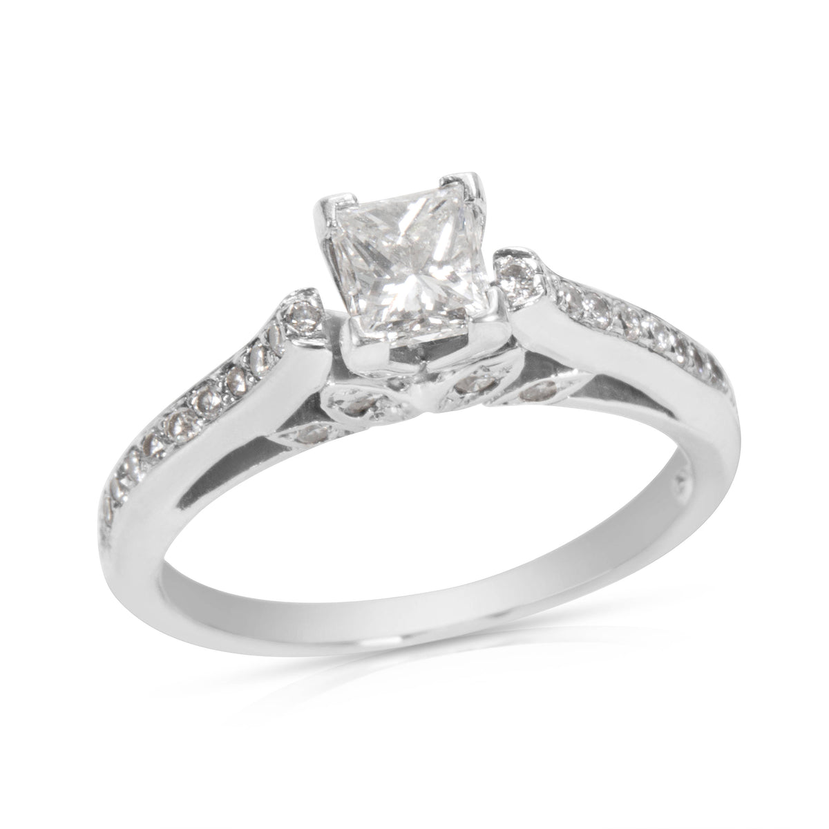 Princess Cut Diamond Engagement Ring in 14K White Gold with Diamonds (0.98 CTW)