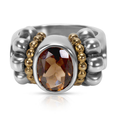 Lagos Smokey Quartz Caviar Ring in 18K Yellow Gold/Sterling Silver