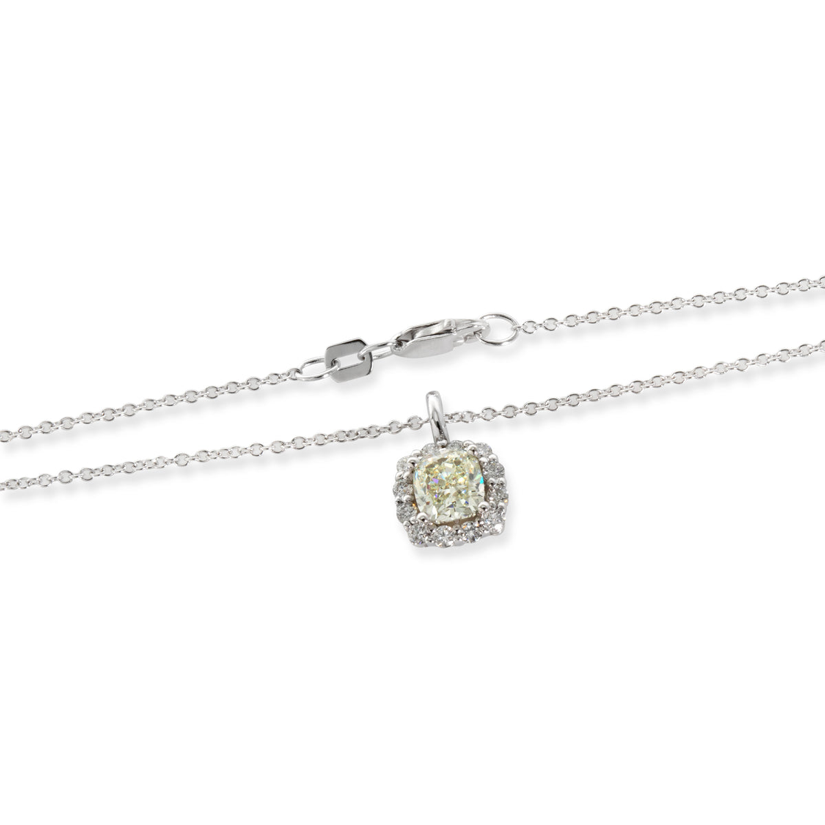 Cushion Cut Halo Diamond Necklace in 14K White Gold GIA K SI1 1.25 CTW