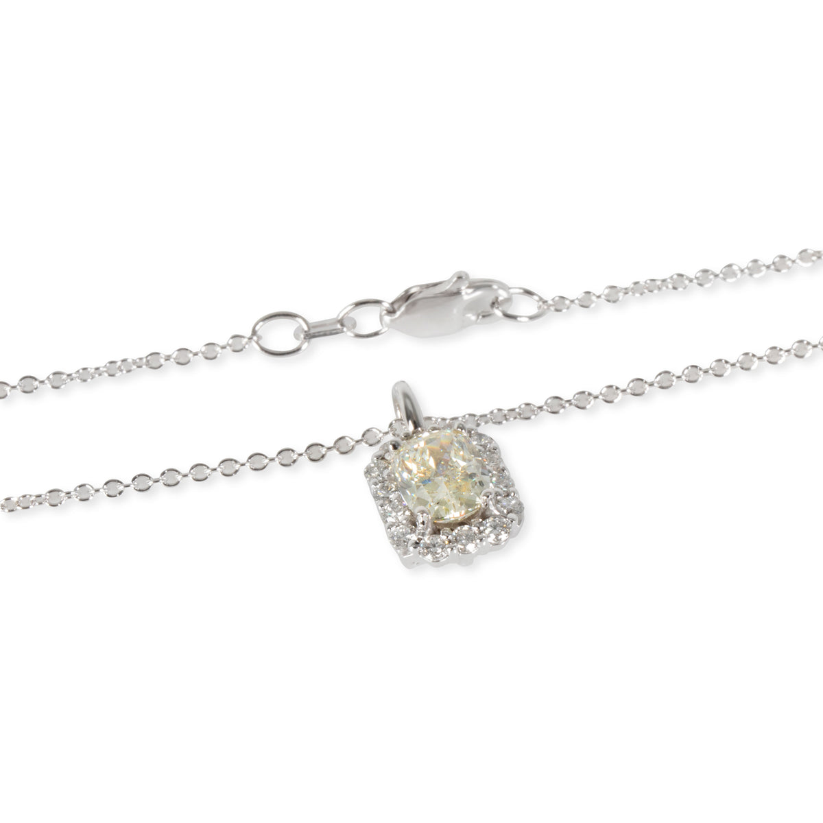 Cushion cut Diamond Halo Necklace in 14K White Gold GIA Certified M SI2 1.01 Ctw