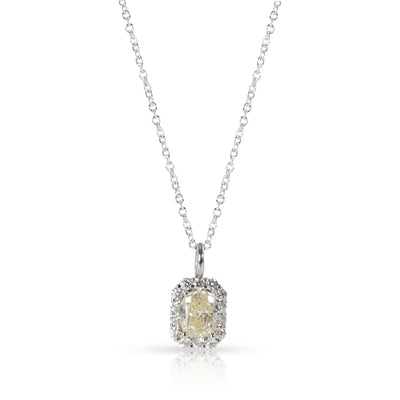 Cushion cut Diamond Halo Necklace in 14K White Gold GIA Certified M SI2 1.01 Ctw