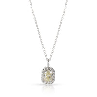 Cushion cut Diamond Halo Necklace in 14K White Gold GIA Certified M SI2 1.01 Ctw