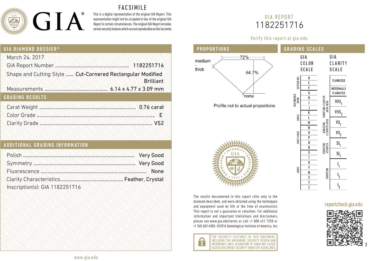 GIA Certified 0.76 Ct Radiant cut E VS2 Loose Diamond
